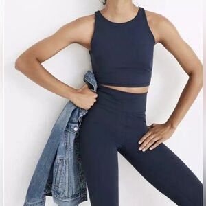 MADEWELL Navy Blue Activewear Set | Racerback Crop Top Tank & Pant | Sz L